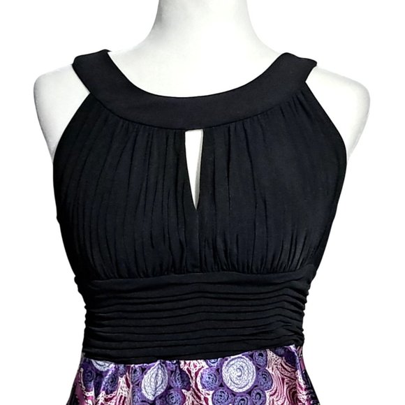 Dressbarn Dress Womens Size 10 Ruched Top Paisley Kerchief Bottom Purple Black P - Picture 2 of 11